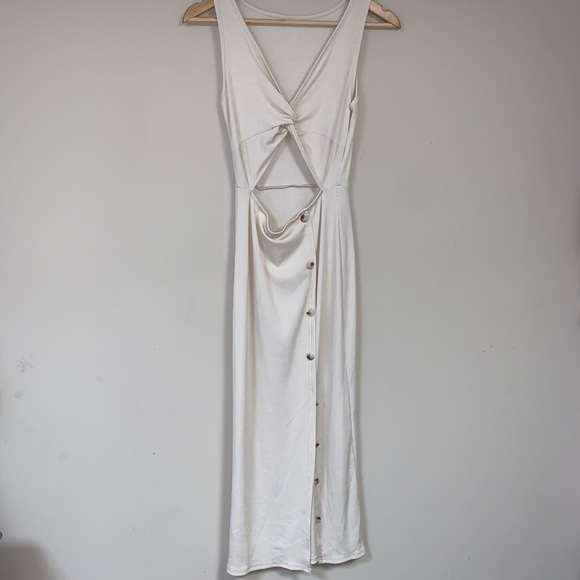 Sexy Bodycon Dress Women’s Medium Off White Cream Maxi Side Slit Buttons Summer - Picture 6 of 15
